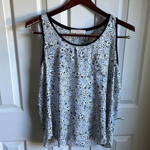 LOFT Upgraded edging on lovely blue floral tank top.